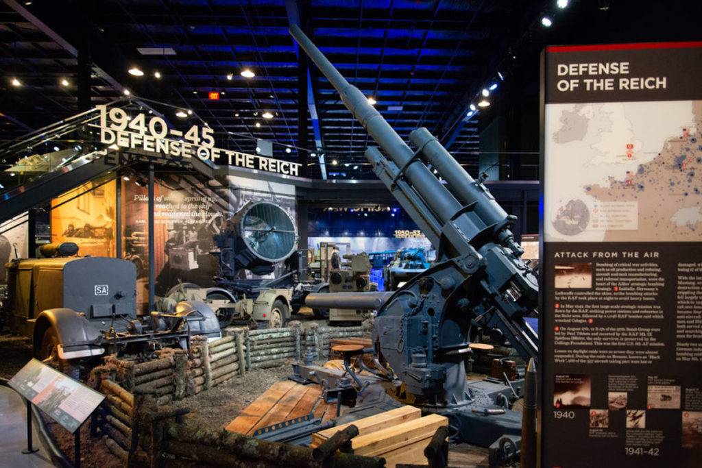 Exhibit showcasing German artillery of WWII