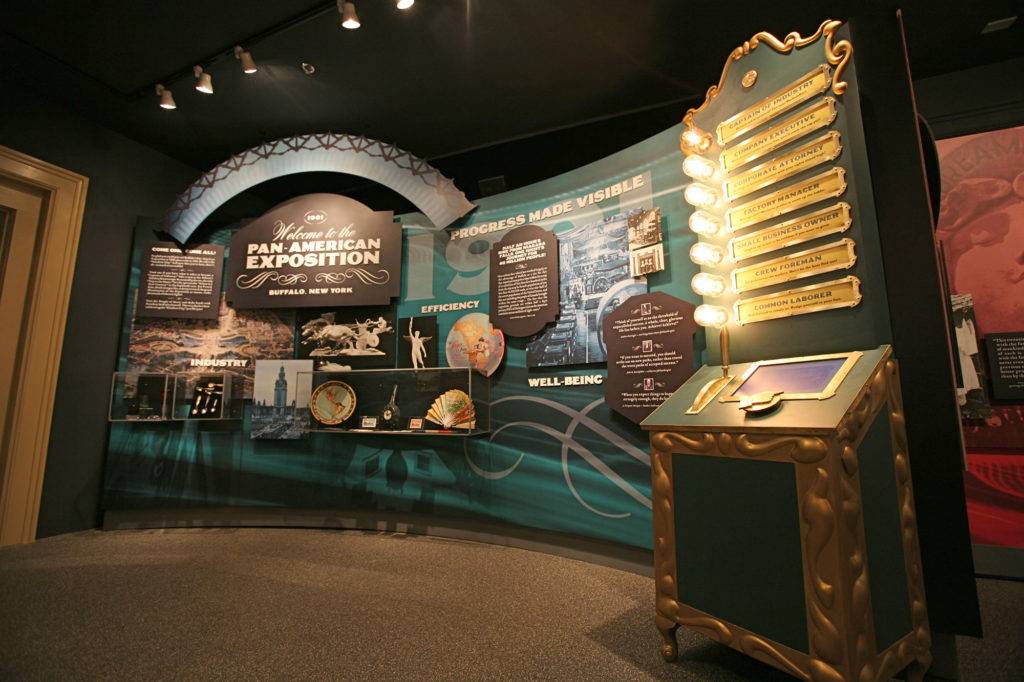 Multi-layer designed exhibit wall showing the Pan-American Exposition
